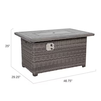 Tenaya Grey Wicker Rectangular Firepit Table