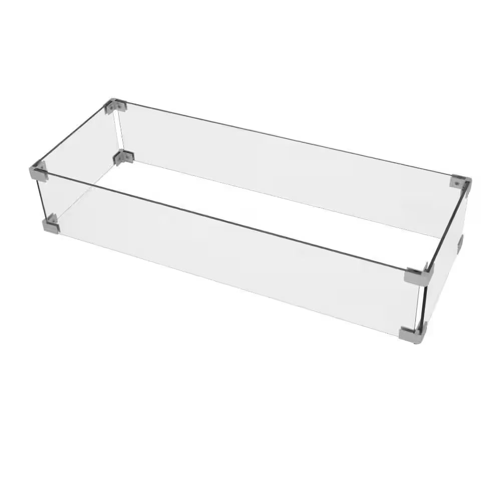 Westwood 36 In. X 14 In. Rectangle Tempered Glass Fire Pit Table Wind Screen with Stainless Steel Attachment Clips