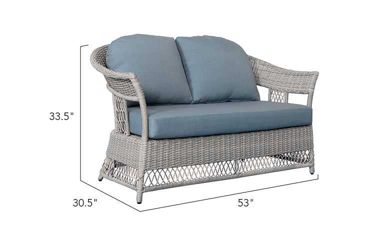 Shell 4-Piece Grey Wicker Patio Sofa Set with Blue Cushions