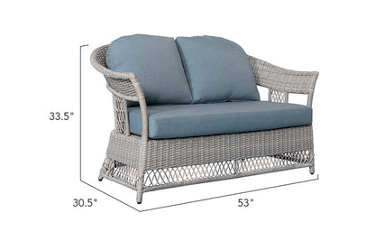Shell 4-Piece Grey Wicker Patio Sofa Set with Blue Cushions