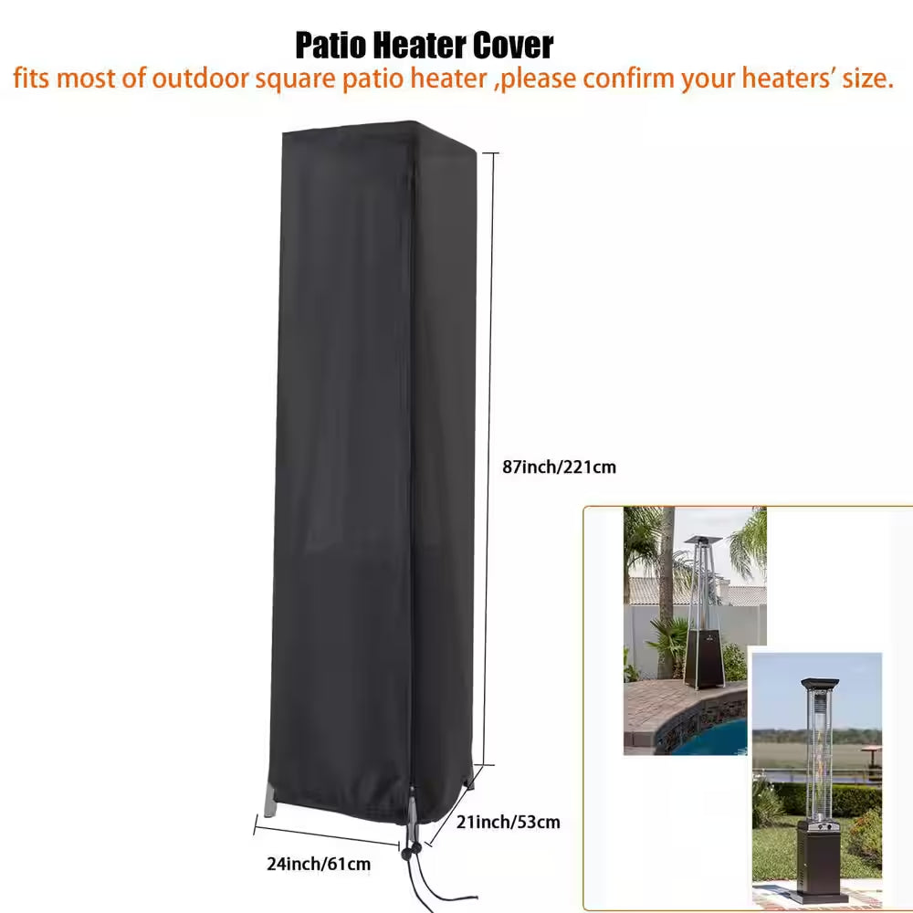 87 in Outdoor 420D Oxford Patio Heater Cover Waterproof Windproof Zippered Black Pyramid Heater Accessory