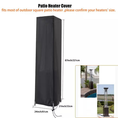 87 in Outdoor 420D Oxford Patio Heater Cover Waterproof Windproof Zippered Black Pyramid Heater Accessory
