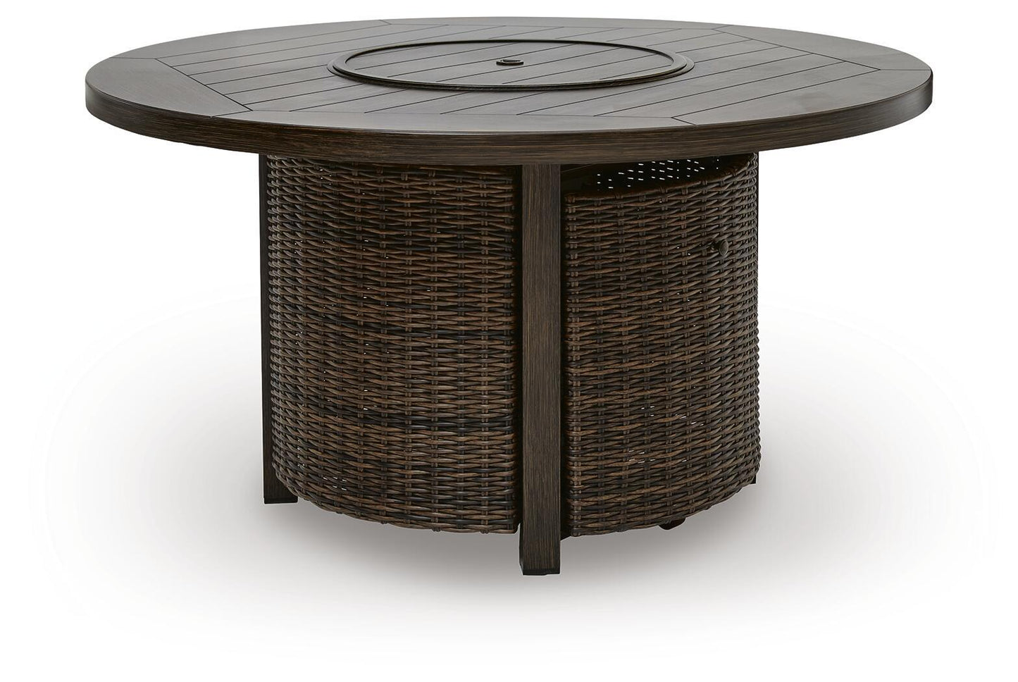 Monterey Point 48 In. Round Fire Pit Table – Dark Brown Resin Wicker