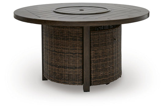 Monterey Point 48 In. Round Fire Pit Table – Dark Brown Resin Wicker