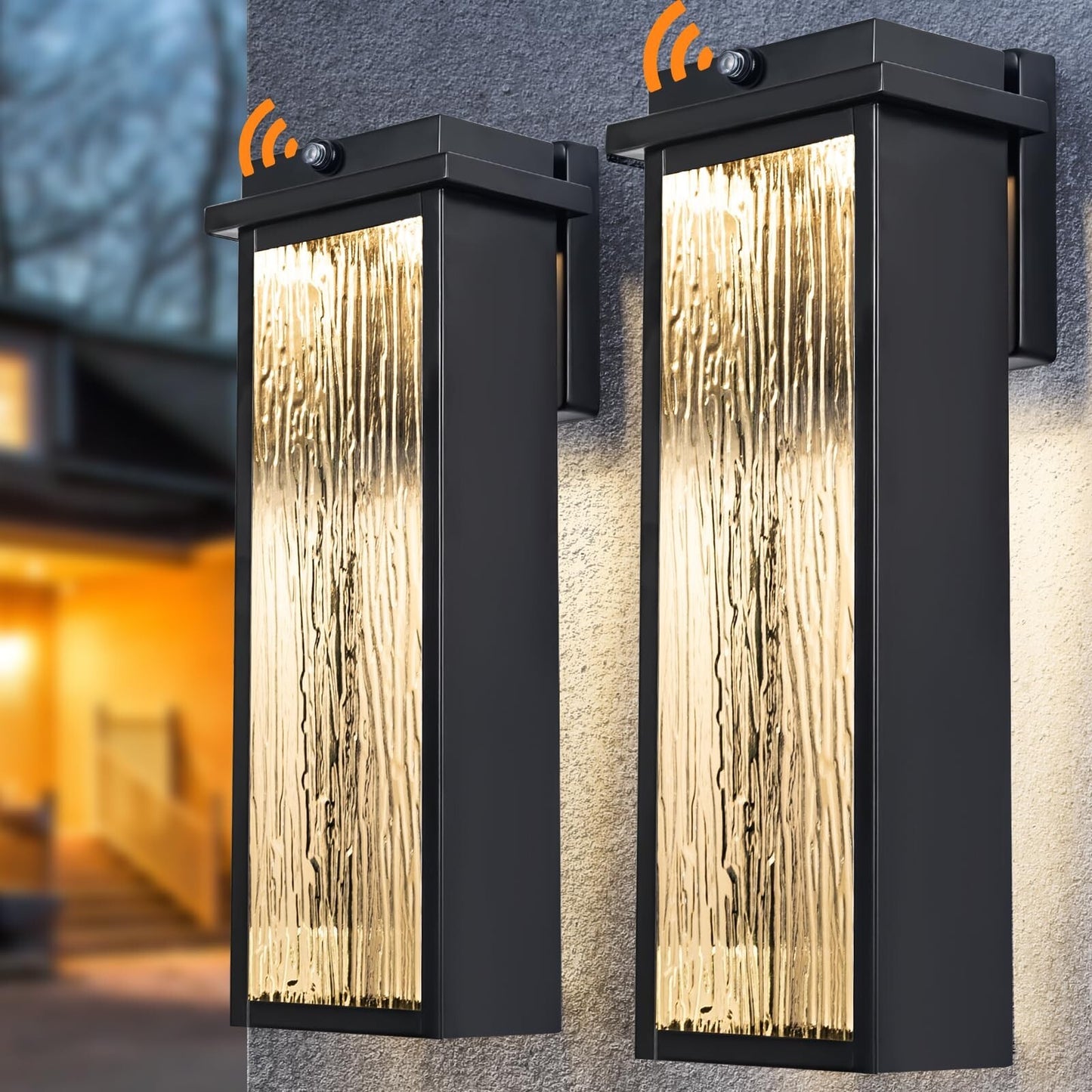 Black LED Dusk to Dawn Outdoor Lighting 2 Packs, 16" Large outside Farmhouse ...