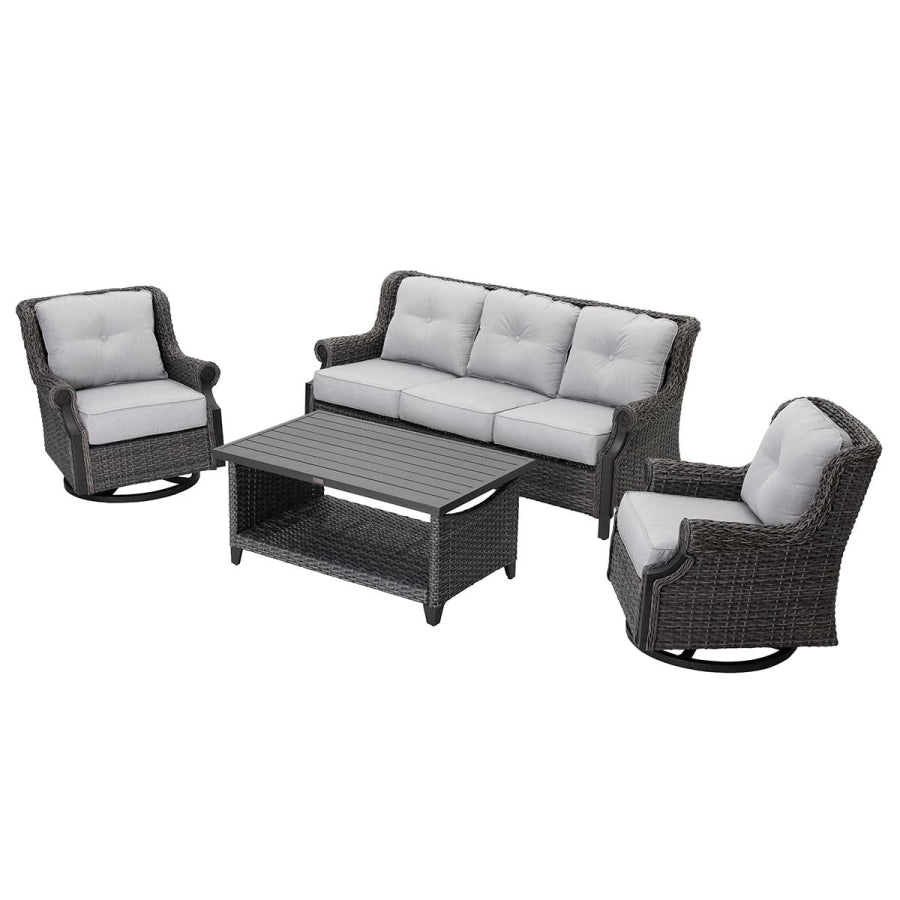 Lassen 4-Piece Grey Wicker Patio Set with Swivel Rocking Chairs