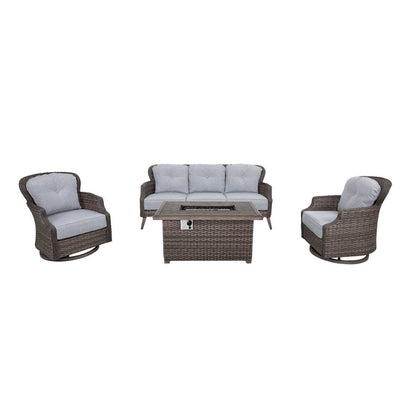 Tenaya 4-Piece Grey Wicker Firepit Patio Set with Swivel Rocking Chairs
