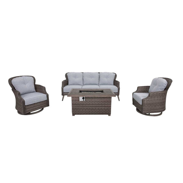 Tenaya 4-Piece Grey Wicker Firepit Patio Set with Swivel Rocking Chairs