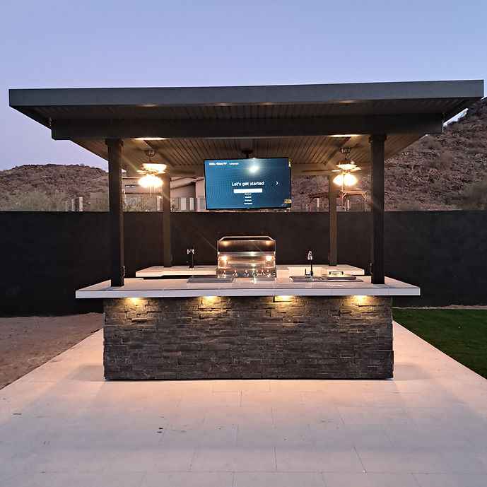KoKoMo Big Island Sports Bar Outdoor Kitchen with Two 55-Inch TVs & Grill