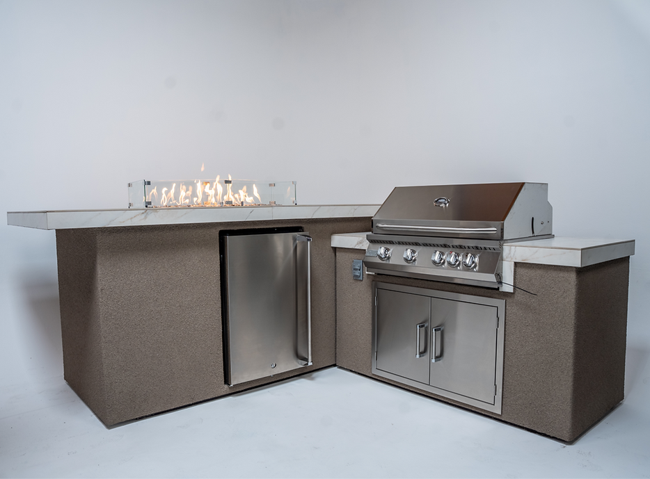 KoKoMo 7 ft 6 in x 9 ft Outdoor Kitchen Island with Fire Feature