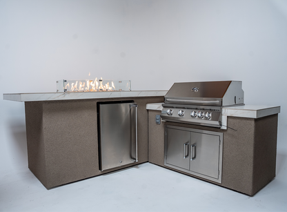 KoKoMo 7 ft 6 in x 9 ft Outdoor Kitchen Island with Fire Feature