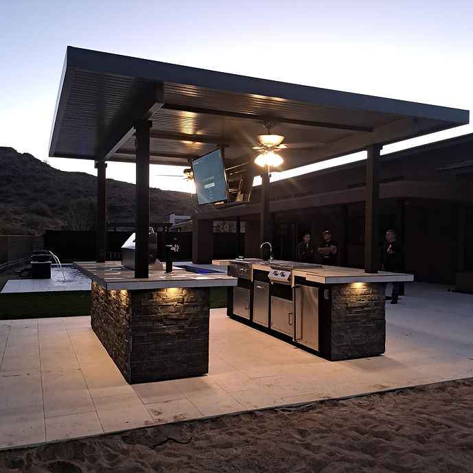 KoKoMo Big Island Sports Bar Outdoor Kitchen with Two 55-Inch TVs & Grill