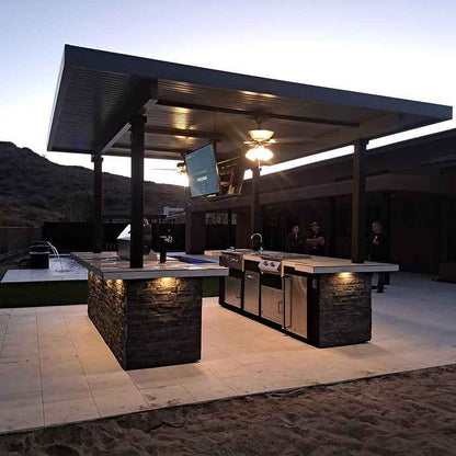 KoKoMo Big Island Sports Bar Outdoor Kitchen with Two 55-Inch TVs & Grill