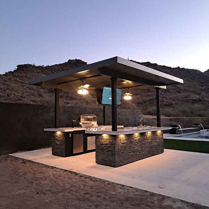 KoKoMo Big Island Sports Bar Outdoor Kitchen with Two 55-Inch TVs & Grill
