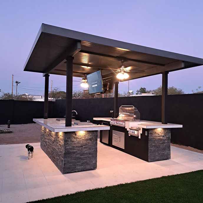 KoKoMo Big Island Sports Bar Outdoor Kitchen with Two 55-Inch TVs & Grill