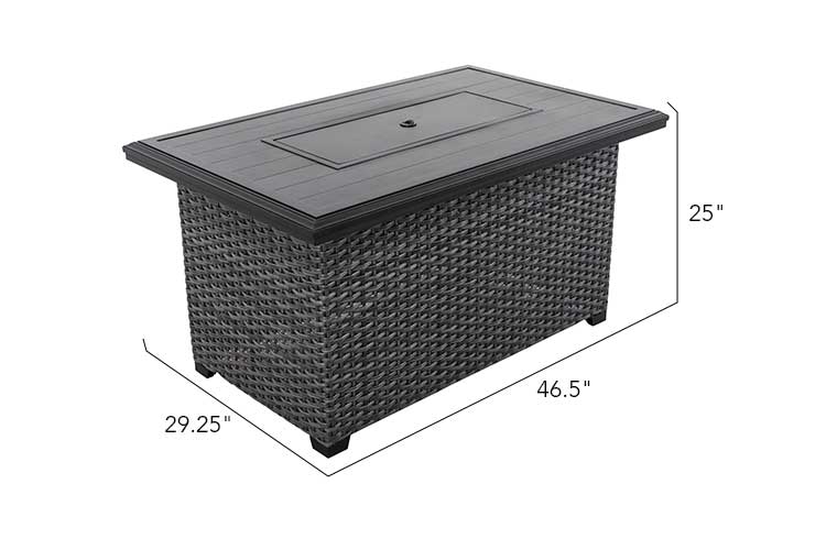 Lassen Grey Wicker Rectangular Firepit Table