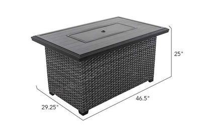 Lassen Grey Wicker Rectangular Firepit Table