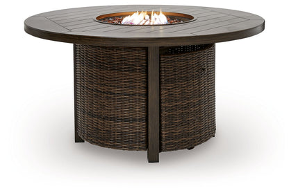 Monterey Point 48 In. Round Fire Pit Table – Dark Brown Resin Wicker