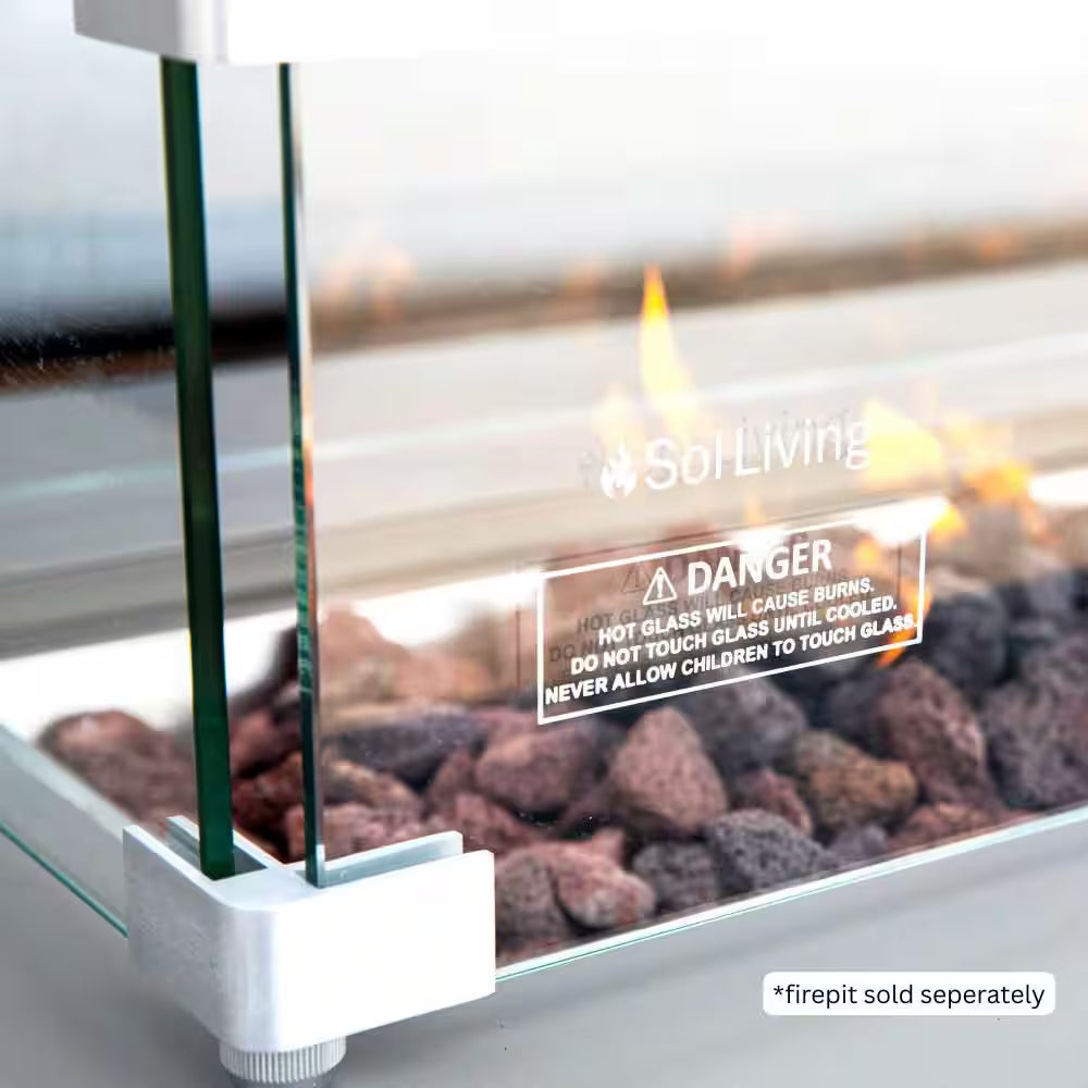 Westwood 36 In. X 14 In. Rectangle Tempered Glass Fire Pit Table Wind Screen with Stainless Steel Attachment Clips