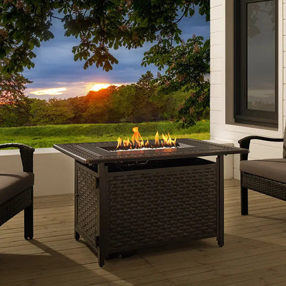 Albany 44 In. Rectangular Woven Aluminum Convertible Gas Fire Pit Table – Antique Bronze