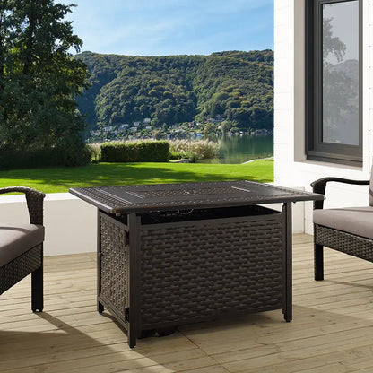 Albany 44 In. Rectangular Woven Aluminum Convertible Gas Fire Pit Table – Antique Bronze