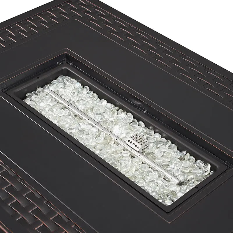 Albany 44 In. Rectangular Woven Aluminum Convertible Gas Fire Pit Table – Antique Bronze