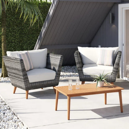 Panther Eucalyptus Wood and Wicker Outdoor Seating Set