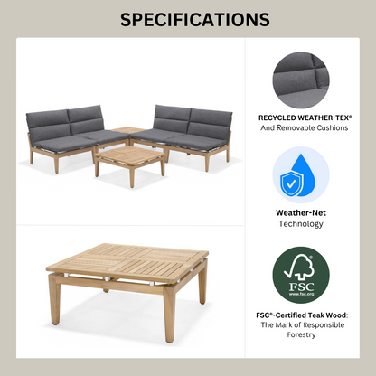 Arno 6-Piece Teak Outdoor Set with Dark Cushions