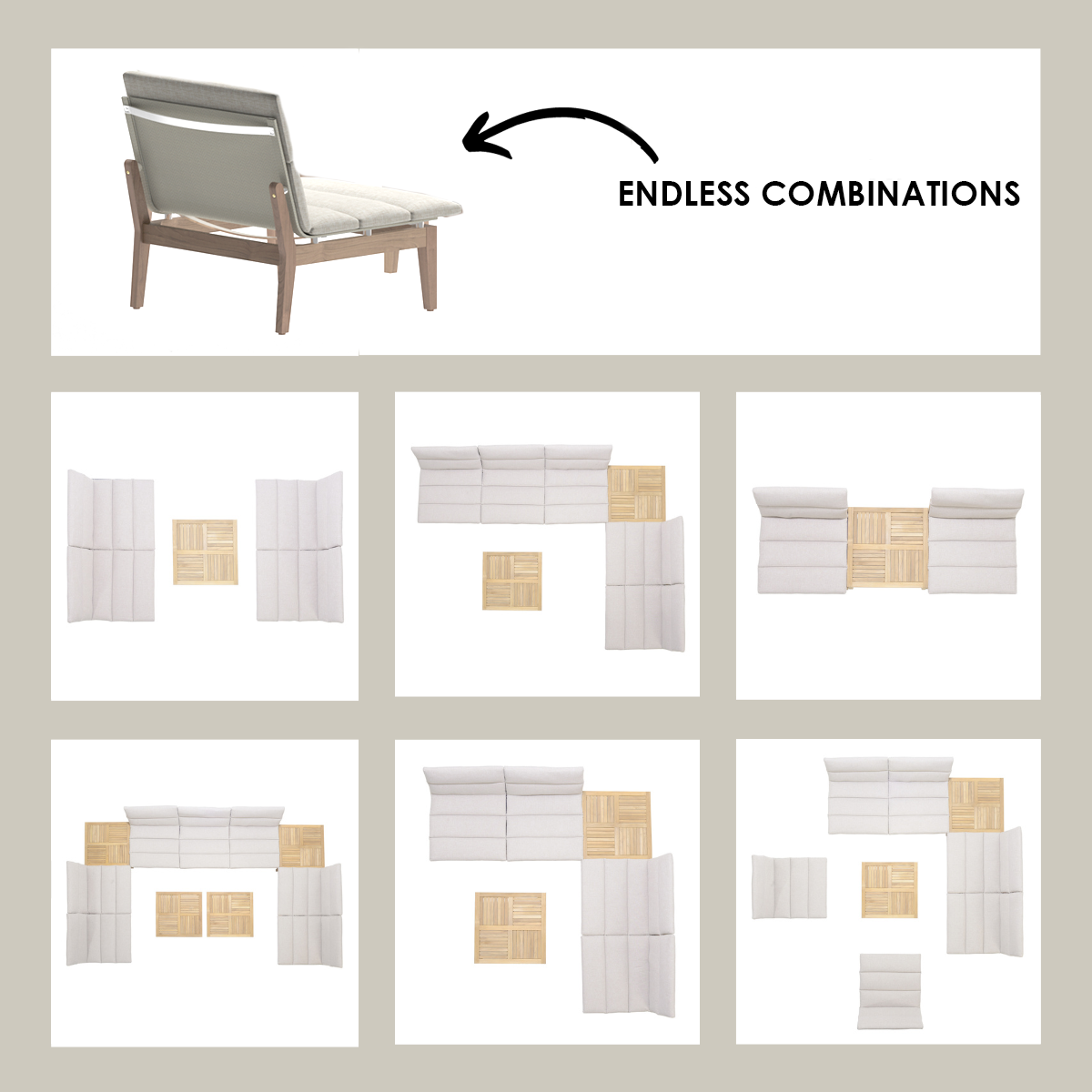 Arno 6-Piece Teak Outdoor Set with Light Cushions