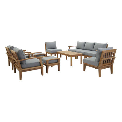 Patio Elegance Marina 10-Piece Teak Patio Set with Grey Cushions
