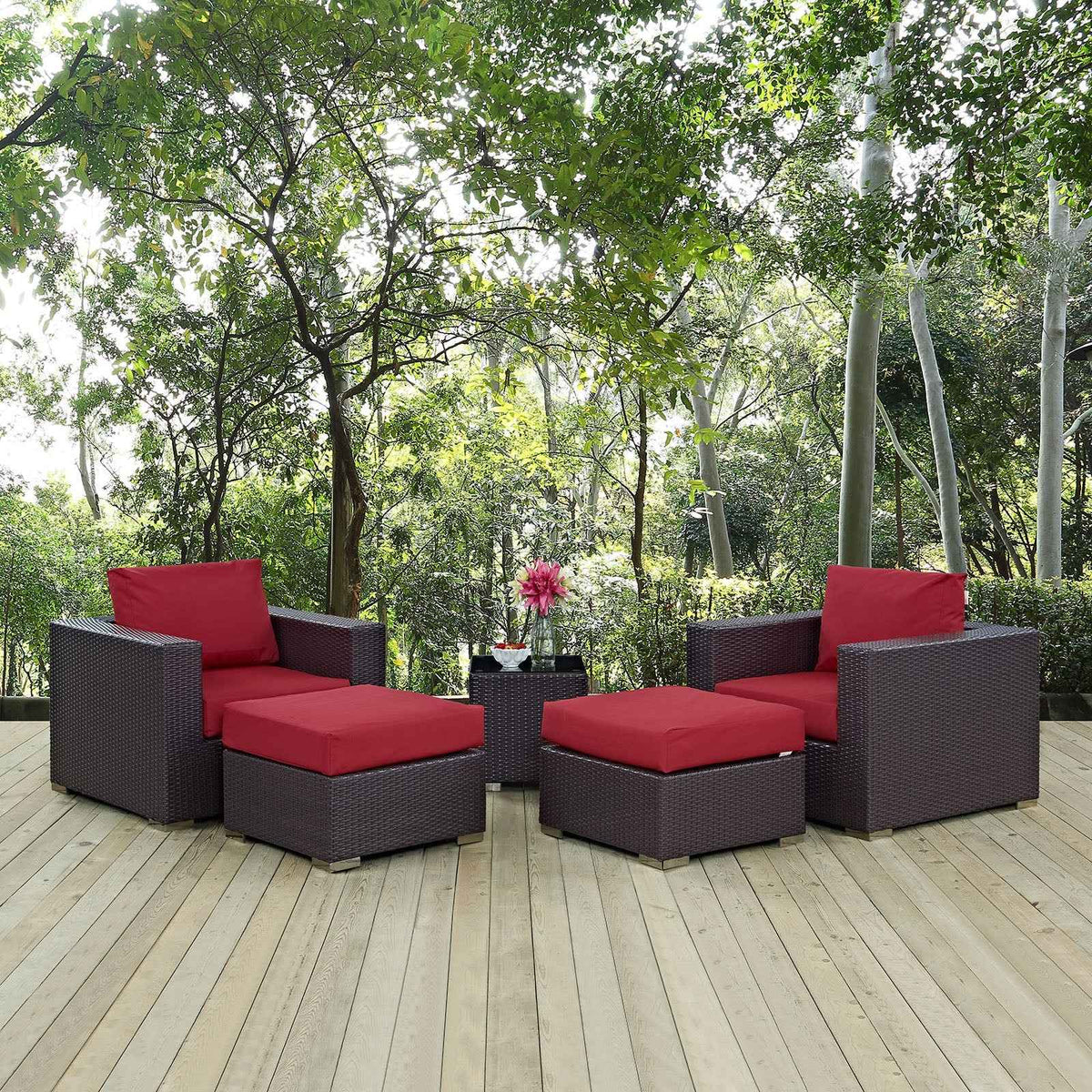 Modway Convene 5-Piece Outdoor Wicker Sectional Set