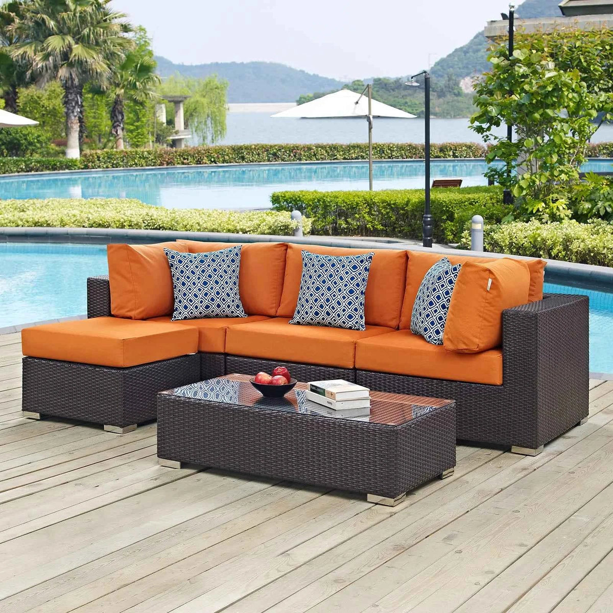 Modway Convene 5-Piece Outdoor Wicker Sectional Set