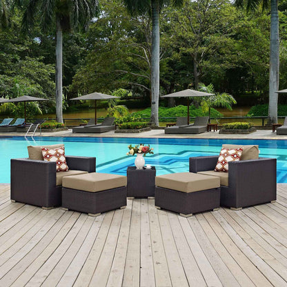 Modway Convene 5-Piece Outdoor Wicker Sectional Set