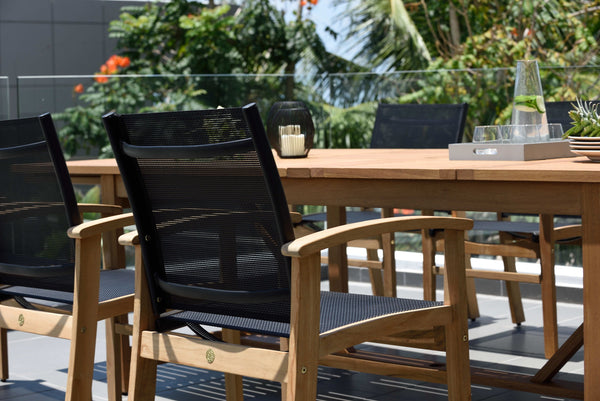 Leyland Extendable Eucalyptus Patio Table with Fortuna Chairs