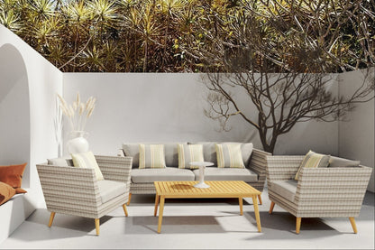 Panther Eucalyptus Wood and Wicker Outdoor Seating Set