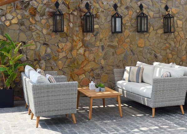 Panther Eucalyptus Wood and Wicker Outdoor Seating Set