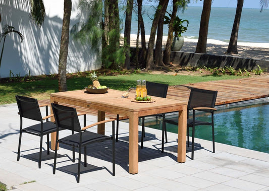 Rinjani Teak Dining Table with 4 Vera Stacking Armchairs