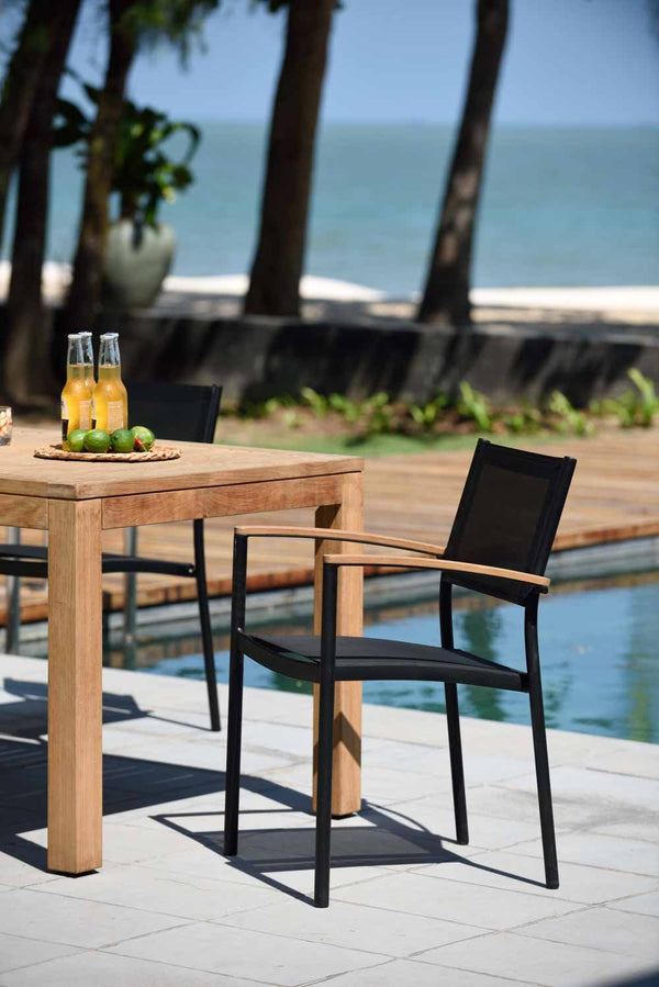 Rinjani Teak Dining Table with 4 Vera Stacking Armchairs