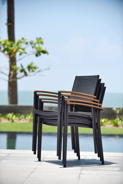 Rinjani Teak Dining Table with 4 Vera Stacking Armchairs