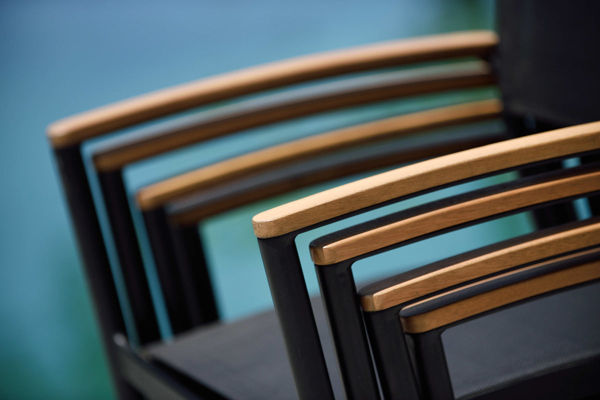 Rinjani Teak Dining Table with 4 Vera Stacking Armchairs