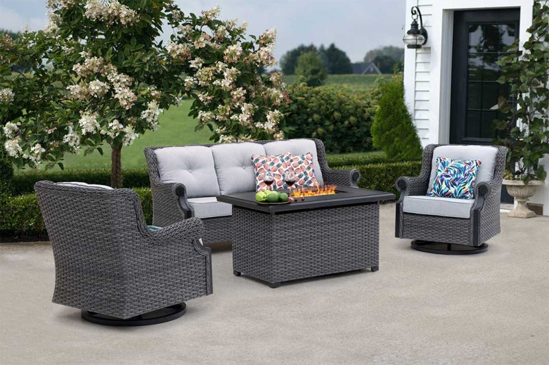 Lassen Grey Wicker Rectangular Firepit Table