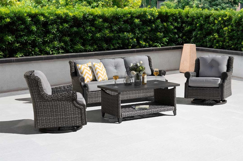 Lassen 4-Piece Grey Wicker Patio Set with Swivel Rocking Chairs