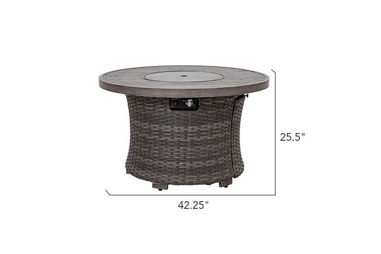 Tenaya Grey Round Wicker Firepit Table with Metal Cover