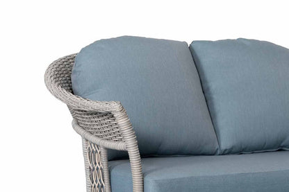 Shell 4-Piece Grey Wicker Patio Sofa Set with Blue Cushions