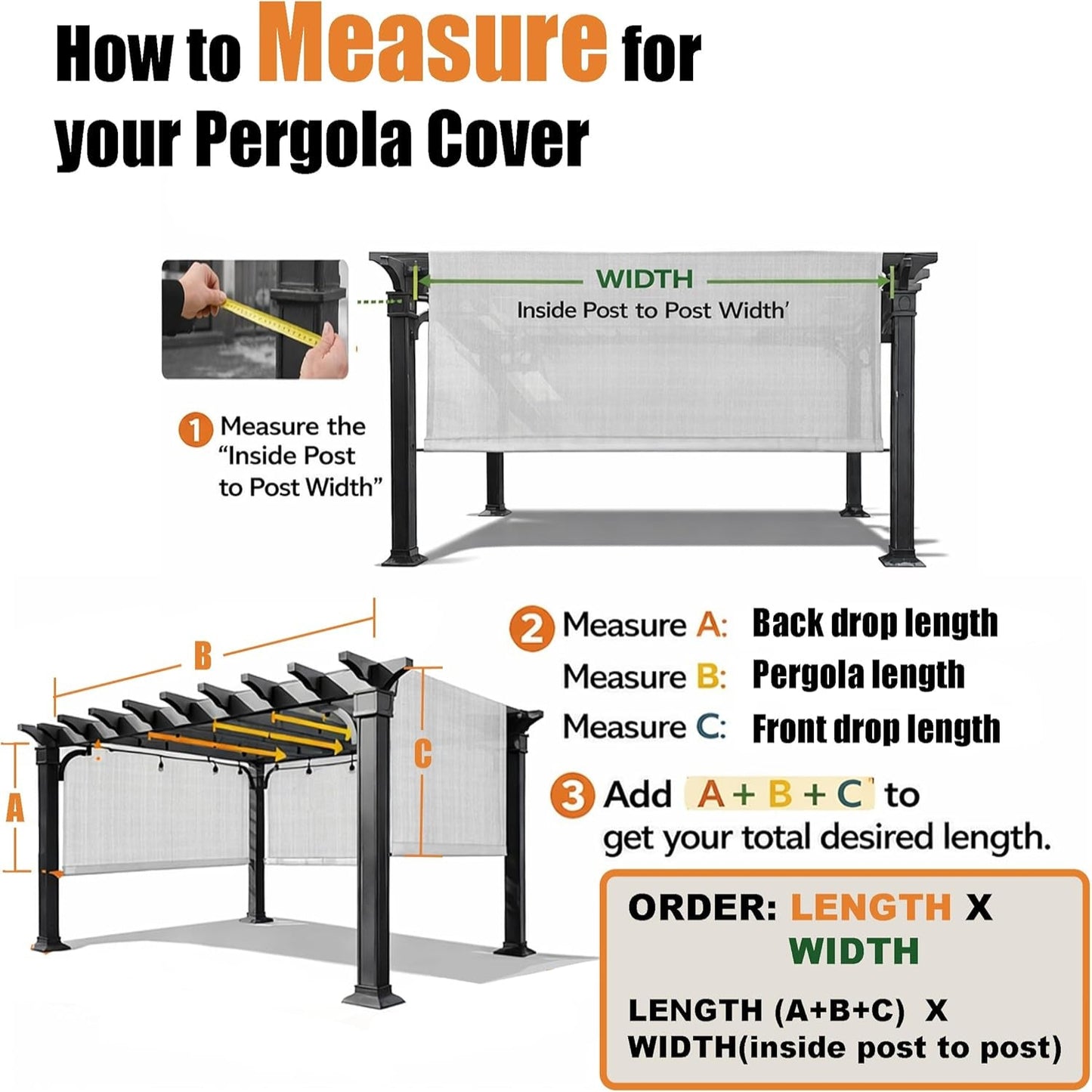 Waterproof Pergola Covers - Pergola Replacement Canopy - Universal Replacement Canopy for Pergola (14' L X 9' W, Beige)