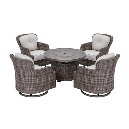 Tenaya Grey Round Wicker Firepit Table with Metal Cover