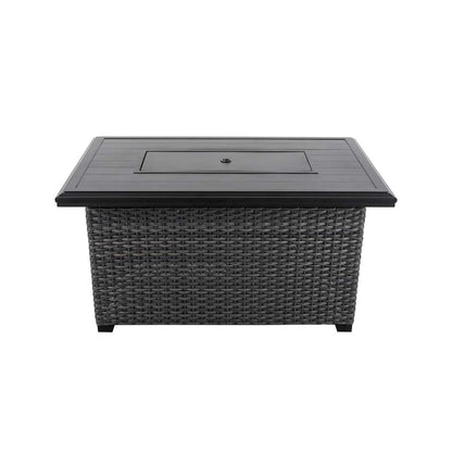 Lassen Grey Wicker Rectangular Firepit Table