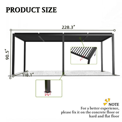 Black Aluminum Louvered Pergola, 118 x 228 x 90.5 in.