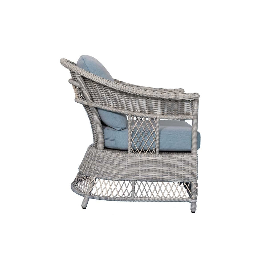 Shell 4-Piece Grey Wicker Patio Sofa Set with Blue Cushions
