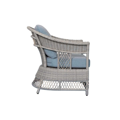 Shell 4-Piece Grey Wicker Patio Sofa Set with Blue Cushions